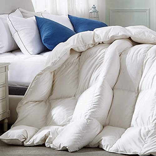 Royoliving, Piumone in piuma d'oca per letto matrimoniale per tutte le stagioni, rivestimento in 100% cotone egiziano, con inserto con angoli, 1417,5 g, colore: bianco