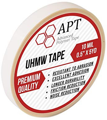 APT, UHMW Polyethylene Tape, Resists Abrasion, Impact, for Surface Protection and Friction and Noise Reduction for Lining Sliding Surfaces. (13mm x 4.6m, 10 Mil UHMW)