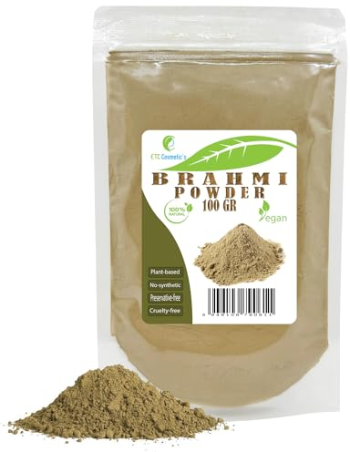 BRAHMI Polvere - 100% Naturale - utilizzata per la cura del cuoio capelluto e della pelle, aiuta i capelli a crescere più lunghi e più forti (100 Gr)