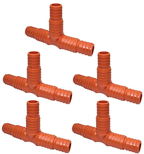AERZETIX - C48616 - Lot de 5 Raccords/répartiteurs/réducteurs en ''T'' Ø13xØ16mm pour tuyau d'arrosage 1/2 et 5/8 - jonction cannelée en ''T'' pour système d'irrigation goutte à goutte