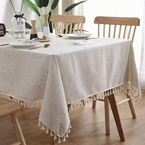Demisland Beige Tischdecke Abdeckung Party Tischtuch Leinen Abwaschbar Tischdecke Rechteckig Party Tischdeko Quaste Tischwäsche Couchtisch Table Cloth für Küche Picknick Weihnachts Dekor