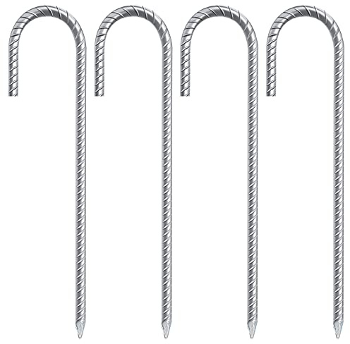 Fengaim 4 Pack 12 Pouces Enjeux de Barres d'armature en Acier galvanisé J Crochets Ancres piquets d'ancrage piquets de Tente piquets de Jardin piquets de Paysage pour auvents de Trampoline de Camping