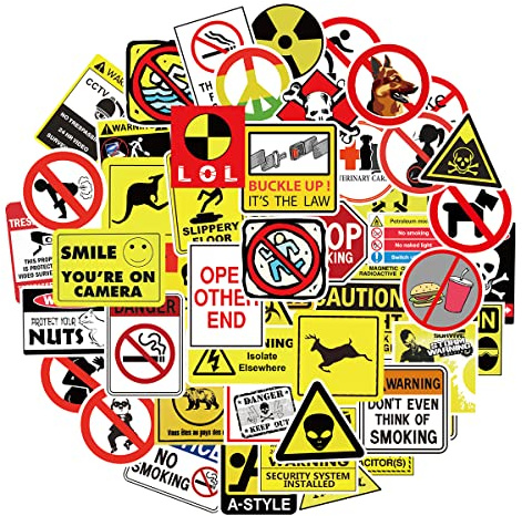 MARSFORCE Public Signs Warning Stickers, Cool Waterproof Vinyl Decals for Laptop Water Bottles Skateboard Bike Car Helmet Travel Luggage Guitar Toy Phones DIY Party [50 PCS]