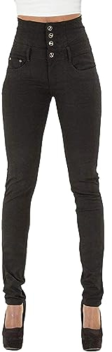 Damen Jeans High Waist Stretch Denim Jeanshosen für Damen Skinny Slim Fit Röhrenjeans Bleistiftjean Lässige Pant Strecken Schlank Stylische Hosen (Schwarz, M)