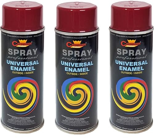 VE-INDUSTRIES Lot de 3 bombes de peinture selon RAL - 400 ml - Vernis coloré pour bois, métal (rouge pourpre 3004)