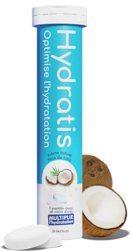 HYDRATIS - Pastilles Hydratation Electrolytes - Noix de Coco - Améliore l'Hydratation et Favorise l'Énergie - Formule Isotonique - Sport, Récupération, Bien-être - 1 tube (20 Pastilles)