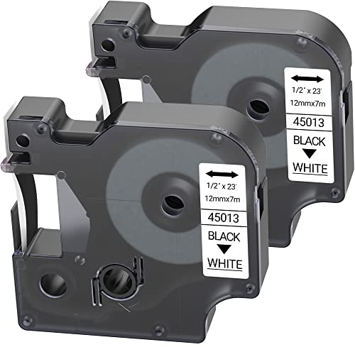 LEYF 2 Stück Etikettenband, Kompatibel mit Dymo D1 45013 S0720530, 12mm x 7mm Schriftband für Dymo LabelManager 160 280 210D 360D 420P 500TS Labelpoint 250 150 450 Duo, Wasserdicht, Schwarz auf Weiß
