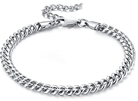 CASSIECA Pulseras para Hombre de Acero Inoxidable Cubano Cadenas para Hombres Mujer 5mm Pulseras de Joyería de Moda 17cm para HipHop Rapper Regalos de Cumpleaños con Caja de Regalo