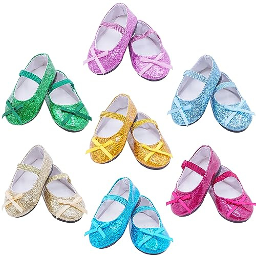 Etistta 7 Pairs of Glitter Doll Shoes Fits for 18 inch Doll Shoes American Dolls Sparkle Accessories