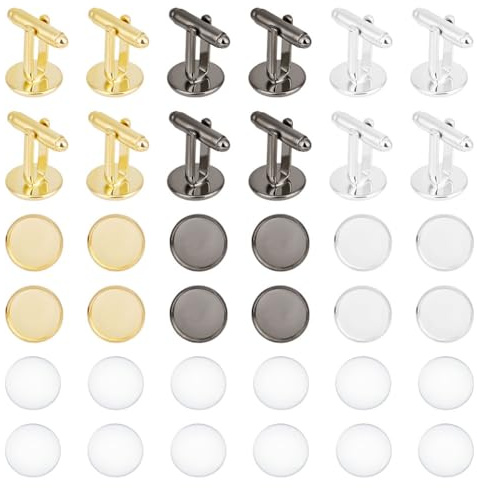 UNICRAFTALE 12 Juego de 3 Colores Botón de Gemelo de Latón Hallazgos de Gemelos de Cabujón Botón de Gemelo Redondo Plano Cabujones Bandeja Bisel Gemelos Ajuste En Blanco para Hacer Botones de Ropa