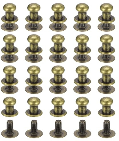 sourcing map 6mm Ball Head Stud Rivets Screw Back, 20Pack Round Head Button Nipple Rivet for DIY Leather Craft Handbag Belt, Bronze Tone
