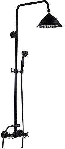 BAOCHADA Retro Duscharmatur Schwarz Duschsystem mit Regenduschset, Thermostat Edelstahl Duschset mit Handbrause, Antik Wandmontage Edelstahl Duschsäule Einstellbare Höhe 90-118CM