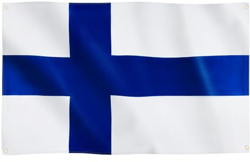 Runesol Finnland Flagge, 91x152 cm, 4 Ösen, eine in jeder Ecke, Nationalflagge, Finnische Nationalflagge, Blaues Kreuz, Nordische Premium-Flaggen für drinnen und draußen, Fahne, Dreikönigstag