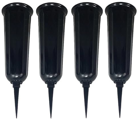 Set om 4 gravvas av plast med markspets | kyrkogård vas i svart | gravvas | frostsäker plug-vas för grav | väderbeständig blomvas för kyrkogård | väderbeständiga gravsmycken