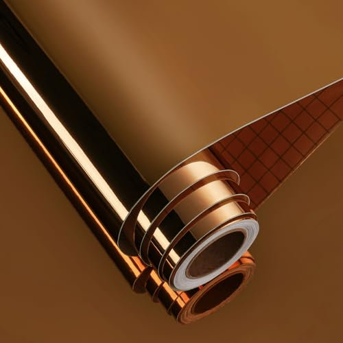 FunStick Papier Peint Effet Miroir Marron Métallique Miroir Decoratif Mural Autocollant Salon Chambre Pas de Verre Flexibles Feuilles de Miroirs Muraux Adhesif Marron Bricolage Maison Fête 30CM×2M