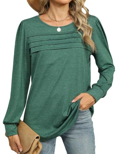 EIRUKON Maglia Donna Manica Lunga T Shirt con Girocollo Primaverili e Autunnali Maglietta Casual Camicia Plissettato Eleganti Allentato Blusa Top