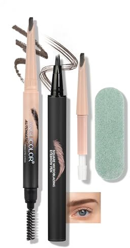 Anglicolor Eyebrow Pencil Set Pen Fast Eyebrows In 3 Minutes,Microblading Eyebrow Pen Replacement Core For,Eyebrow Brush Quick Fill,Combined For Better Results,Great Value (03 Slate Brown Set)