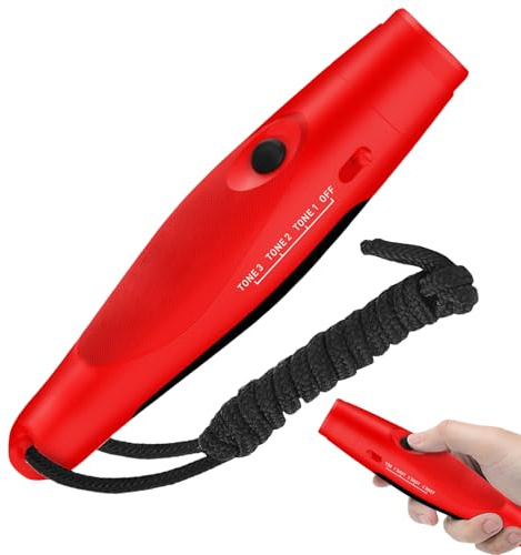 WIYETY Silbato electrónico: silbato de árbitro profesional con silbato de mano de 3 tonos, silbato de emergencia portátil, silbato ajustable, manejo con una mano, silbato de entrenamiento (rojo)