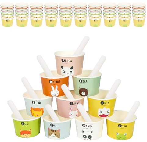 Yanghad Coppette Gelato Usa e Getta,Carta Coppette per Gelato, Coppe Gelato in Carta10 Modelli di disegno Usa E Getta Ciotole Di Carta per Torte, Dessert, Frutta, Zuppa 50/100PCS (100)