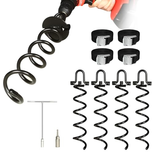Joyhalo 4 Pack Heavy Duty Trampoline Stakes Screw in Kit with Nut Driver, Tent Stakes for Trampoline, Swing Sets, Carports, High Wind Trampoline Stakes Anchors, Spiral Ground Anchor for Camping