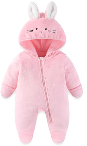 JiAmy Baby Snowsuit, Baby Boys Girls Clothes Set Fleece Animal Hooded Winter Overall Romper Jumpsuit Bunny 3-6 Months