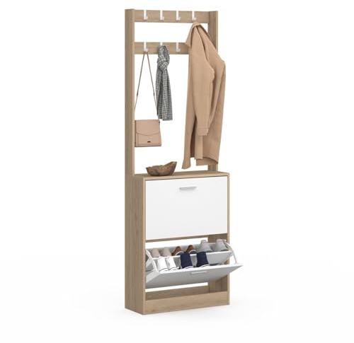 IDMarket - Zapatero KLARK de 2 puertas con efecto madera y blanco