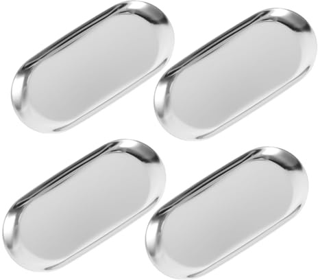 SMASOLO 4piezas Bandeja Ovalada De Acero Inoxidable Bandeja Decorativa para Tocador Color Plateado