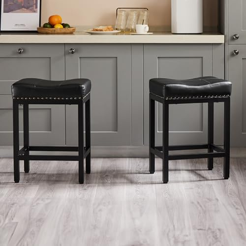 Sweetcrispy 24 Inch Bar Stools Set of 2, PU Leather Counter Height Stools