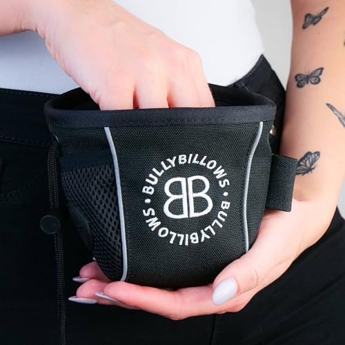 BullyBillows Bolsa de golosinas para perros, bolsa de entrenamiento con clip seguro y soporte para bolsa de excrementos, bolsa ligera y duradera para caminar, entrenar y aventuras al aire libre