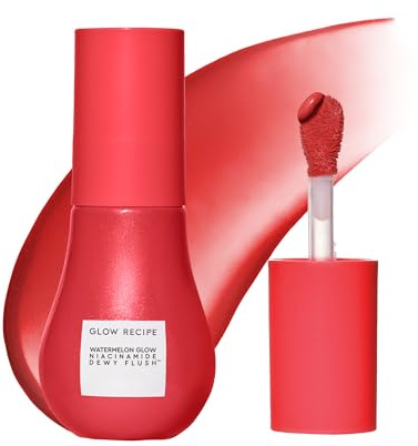 Glow Recipe Niacinamide Dewy Flush Tinted Liquid Blush Serum - Glowy Blush for Cheeks to Smooth, Hydrate & Brighten - Liquid Korean Makeup with Buildable Soft Pink Tint - Cherry Flush (0.4 oz)