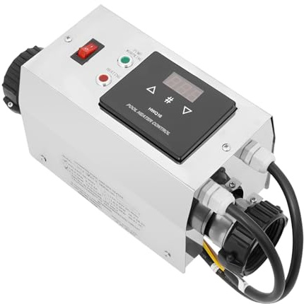 Mudshape Poolvärmare, elektrisk poolvärmare, termostat värmeväxlare, rostfritt stål, 3 kW, pool, termostat, elektrisk uppvärmning, pool, värmepump, temperaturregulator, varmvattenberedare