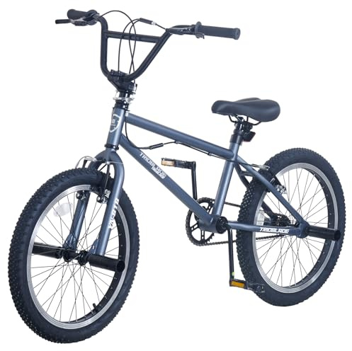 BSTSEL 20 inch Freestyle BMX Bike Kids Bicycle for Boys and Girls for 6-13 Years Old Kids and Beginner Level Riders 4 Pegs 360 Degree Rotating Handlebar (Grey)
