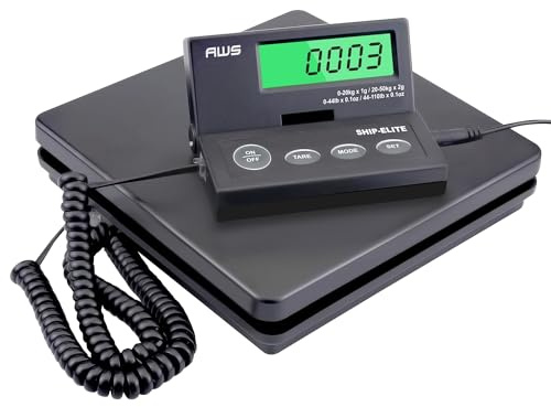 American Weigh Scales Digital Shipping Scale | Highly Accurate Multifunctional Postal Package & Luggage Weighing Scale | 110 lbs x 0.1 oz | Backlit LCD | Battery & AC Adapter | Compact Platform