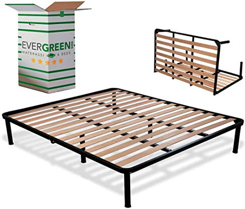 EVERGREENWEB - Rete Letto Matrimoniale 140x200 a Doghe in Legno Ortopedica con 6 Piedi Smontabili, Struttura in Ferro, Pieghevole Rinforzata Base da Incasso per Tutti Letti e Materassi - Modello Apple