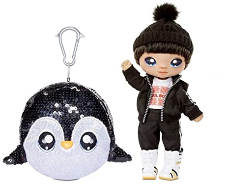 NA NA NA Surprise 2-in-1 Modepuppe und Glitzer-Pompom Tasche, Andre Avalanche Jungen-Puppe mit luxuriösen Outfits und Accessoires. Sparkles Serie. Modepuppe zum Sammeln für Kinder ab 5 Jahren
