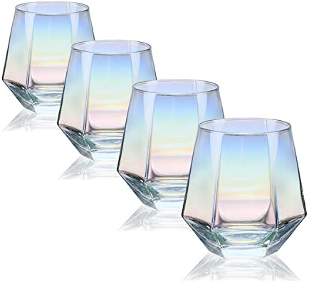 CUKBLESS Stemless Wine Glass Set Of 4(10 Oz),Iridescent Glassware,Modern Rainbow Wine Glass For Serving White Wine, Red Wine, Cocktail, Whiskey, Bourbon, Cool Water