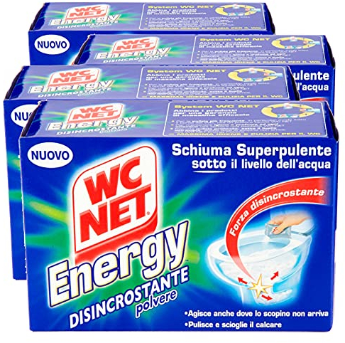 Wc Net - Energy Desincrustante, limpiador antical en polvo para inodoro, espuma autolimpiante, 4 bolsas x 4 paquetes