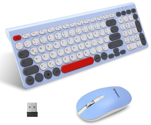 LeadsaiL, Set di mouse per tastiera senza fili, mouse e tastiera ergonomici, tastiera e mouse wireless per PC, layout tedesco QWERTZ, tasti silenziosi per tastiera e mouse, MacOS PC, laptop, colorato