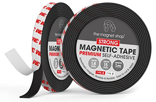 TMS A+B Par de cintas magnéticas | Tiras magnéticas largas autoadhesivas para puertas, mosquiteras y cortinas | fáciles de pegar, usa como cierre de bricolaje para armarios (regular, 1 m + 1 m)