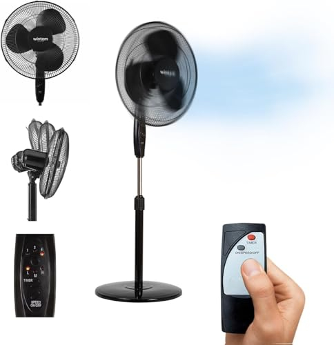Wintem Ventilatore a Piantana 50W Silenzioso - Oscillante, Altezza e Inclinazione Regolabile | 3 Velocità, Ideale Casa e Ufficio con Piantana a Croce per Stabilità Migliore