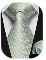 HISDERN Ties for Men Wedding Men Ties Sage Green Plaid Tie and Pocket Square Set Silk Mint Green Neckties Handkerchief Formal Business Necktie Party
