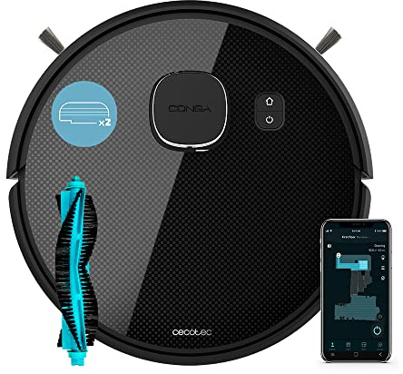Cecotec Robot Aspirapolvere Conga Eternal Laser X-Treme. 110 minuti di autonomia, 2200 Pa, 3 livelli di potenza e lavaggio, Spazzola multifunzione, 10 programmi, App, Include 2 panni
