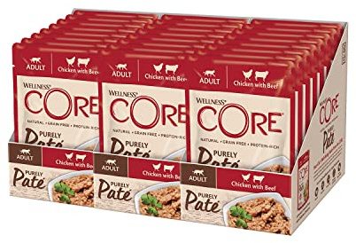 Wellness CORE Purely Paté 24 x 85g, Pollo/Manza – Pâté per Gatti Adulti, Senza cereali, Naturale, Ipoallergenico, Ricco di Proteine, Alto Contenuto di Carne,
