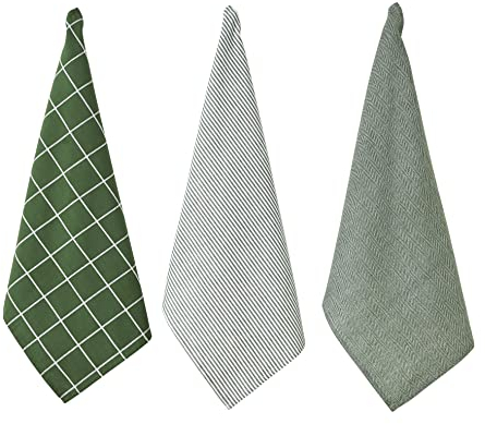Penguin Home Küchentücher, 100% Baumwolle, umweltfreundlich, nachhaltig, stilvoll mit verschiedenen Mustern, Größe – 50 x 70 cm, Farbe – Grün & Weiß, 3 Stück