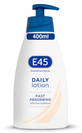 E45 Lozione Daily 400 ml – Lozione E45 per pelle molto secca, leviga la pelle ruvida – Crema idratante leggera non grassa – Corpo senza profumo, viso e mani – Dermatologicamente testato