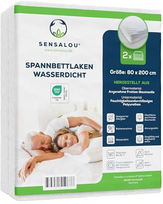 Sensalou Spannbettlaken Wasserdicht 80x200 cm 2er Pack – Nässeschutz für Jugendbett und Einzelbett – Atmungsaktiver Matratzenschutz – Waschbar bei 95 °C – Geräuschloses Inkontinenz Rundumgummi Laken