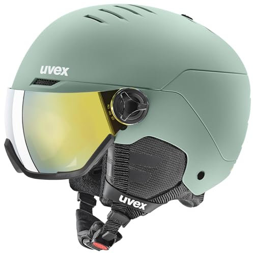 uvex Wanted Visor - robuster Skihelm für Damen und Herren - Filterkategorie 2 - optimierte Belüftung - Oxid Green matt - 54-58 cm