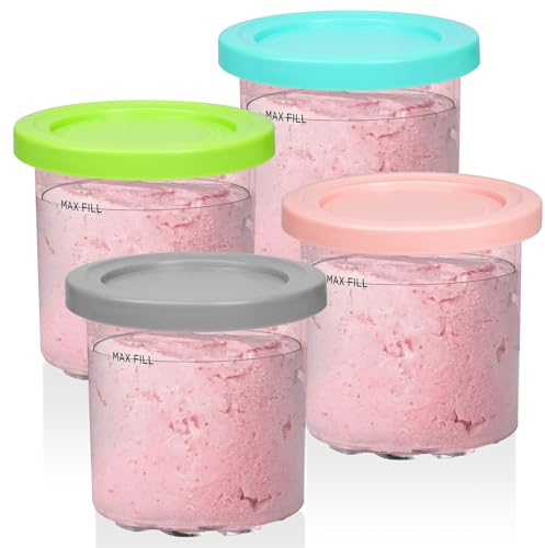 YQL 4 Pack Eisbehälter mit Deckel Kompatibel mit Ninja Ice Creami Eismaschine NC300EU NC300EUCP, Ninja Creami NC300EU Eismaschine Zubehör, 450ml Eisbehälter für Speiseeis Spülmaschinenfest