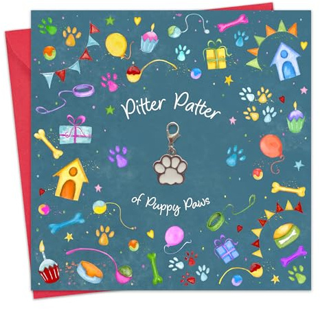 Twizler Carte de vœux pour nouveau chien et cadeau avec breloque patte détachable – Carte de nouveau chiot avec souvenir – Carte de naissance pour nouveau chien – Carte de vœux pour les nouveaux