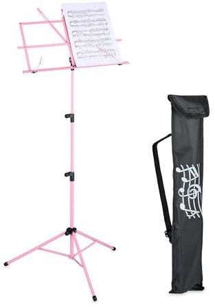 Relaxdays Atril de Música, Soporte Partituras, Plegable, 140x53x49 cm, Extensible, Metal, Guitarra, Violín, Canto, Rosa